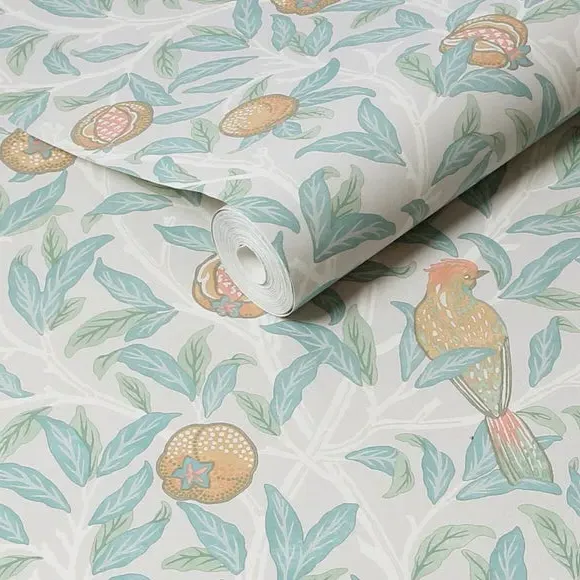 Bird Pomegranate Wallpaper - Duck Egg