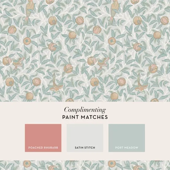 Bird Pomegranate Wallpaper - Duck Egg