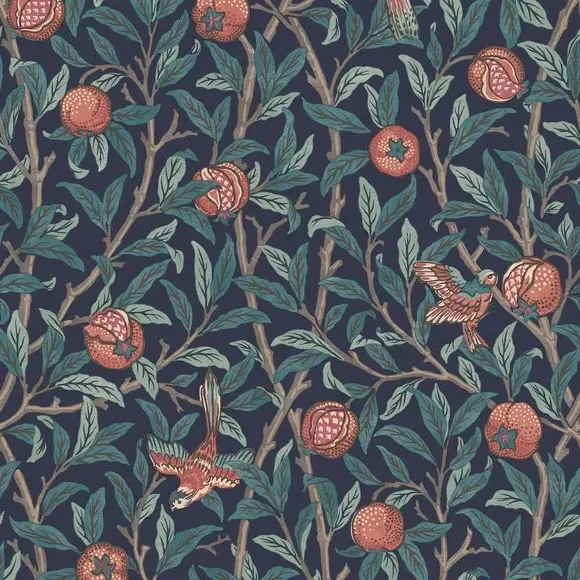 Bird Pomegranate Wallpaper - Navy