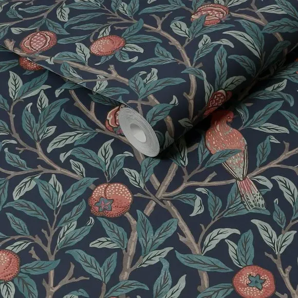 Bird Pomegranate Wallpaper - Navy