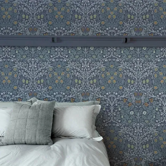 Blackthorn Floral Wallpaper - Navy, Matte image
