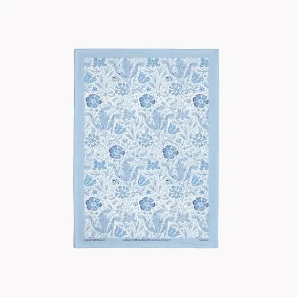 Cotton Tea Towel with Floral Design - Blue image