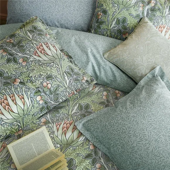 Duvet Cover Set with Artichoke Print - Sage, Cotton