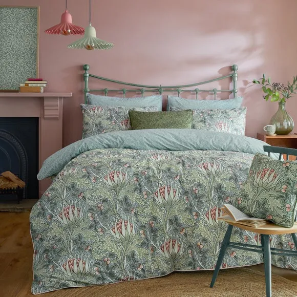 Duvet Cover Set with Artichoke Print - Sage, Cotton image