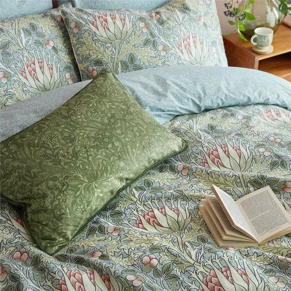 Duvet Cover Set with Artichoke Print - Sage, Cotton