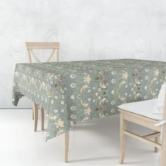 Floral Tablecloth with Bird Pattern - Blue, Cotton image