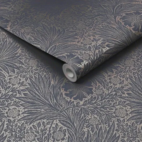 Marigold Floral Wallpaper - Blue Grey, Paper