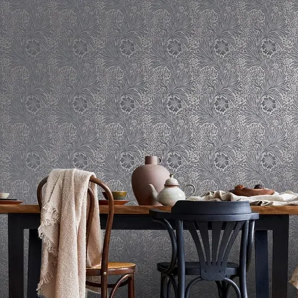 Marigold Floral Wallpaper - Blue Grey, Paper image