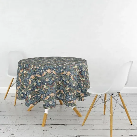 Round Tablecloth Floral Pattern - Navy, Cotton