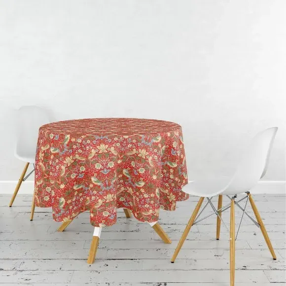 Round Tablecloth Floral Pattern - Red, Cotton