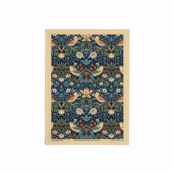 Tea Towel with Floral Design - Navy, Cotton