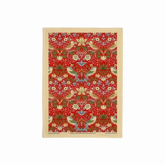 Tea Towel with Floral Design - Red, Cotton