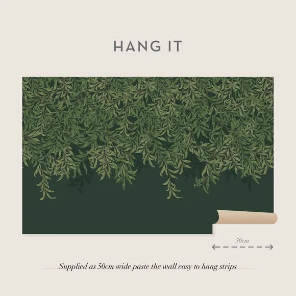 Willow Bough Wall Mural - Dark Green