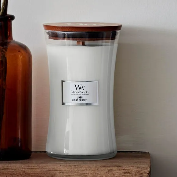 Large Hourglass Candle with Wooden Wick - Linen image