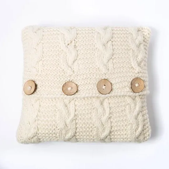 Cable Cushion Knitting Kit - Cream, Merino Wool