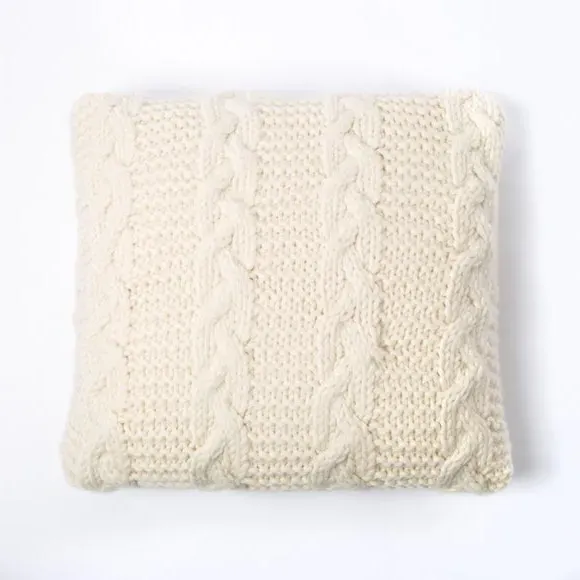 Cable Cushion Knitting Kit - Cream, Merino Wool