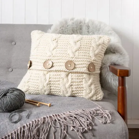 Cable Cushion Knitting Kit - Cream, Merino Wool image