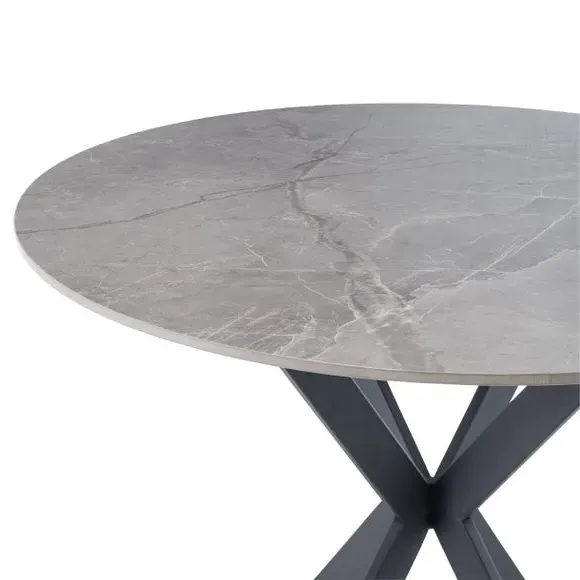 4-Seater Round Dining Table - Grey, Sintered Stone