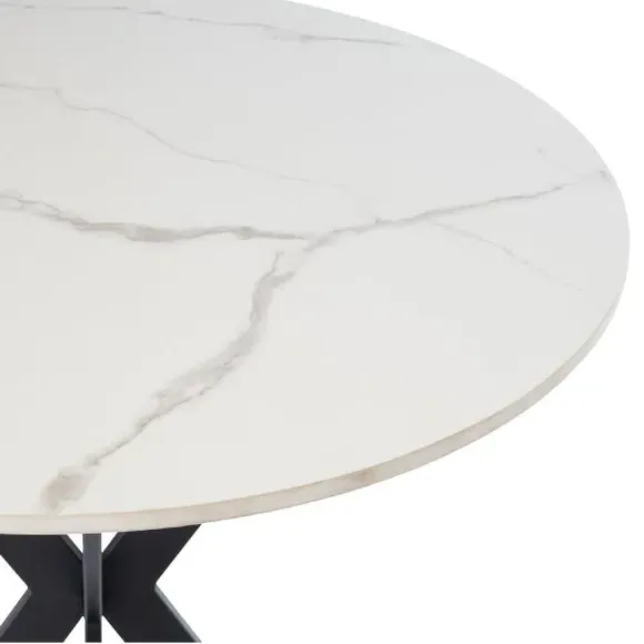 4-Seater Round Dining Table - White, Sintered Stone