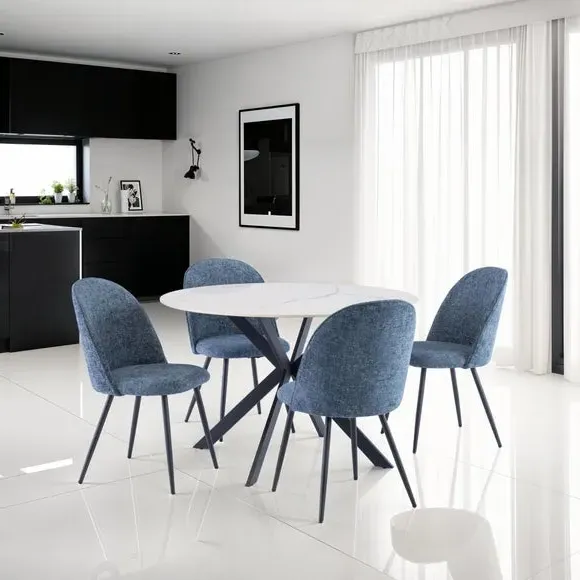 4-Seater Round Dining Table - White, Sintered Stone