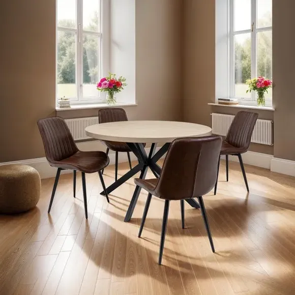 Round 4-Seater Dining Table - Light Oak, Veneer image