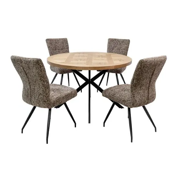 Round 4-Seater Dining Table - Oak, Veneer