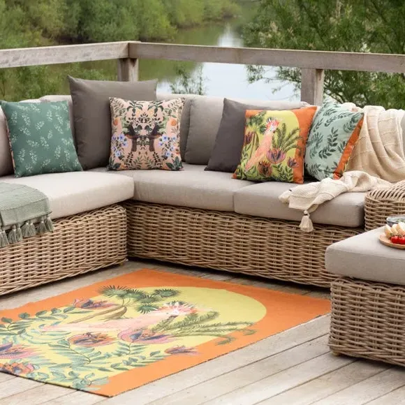 Indoor Outdoor Rug Cockatoo Print - Orange, Polyester