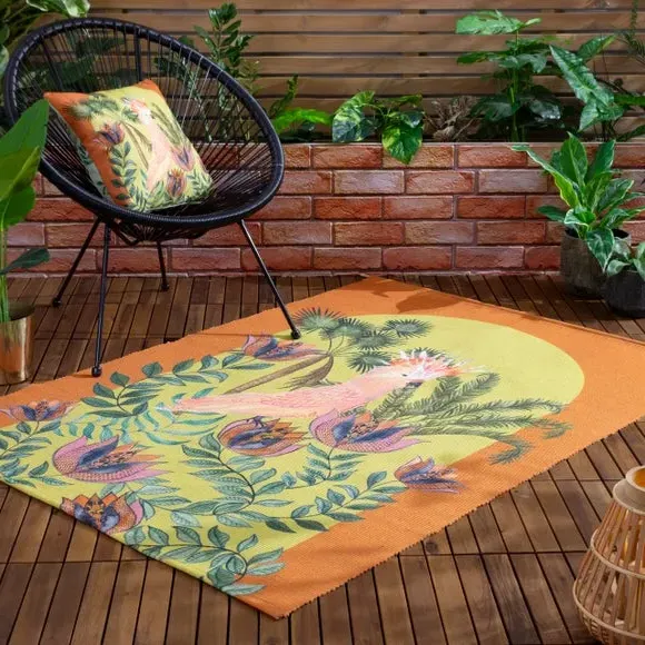 Indoor Outdoor Rug Cockatoo Print - Orange, Polyester image