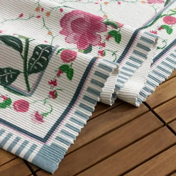 Indoor Outdoor Rug Floral Design - Red, Polyester
