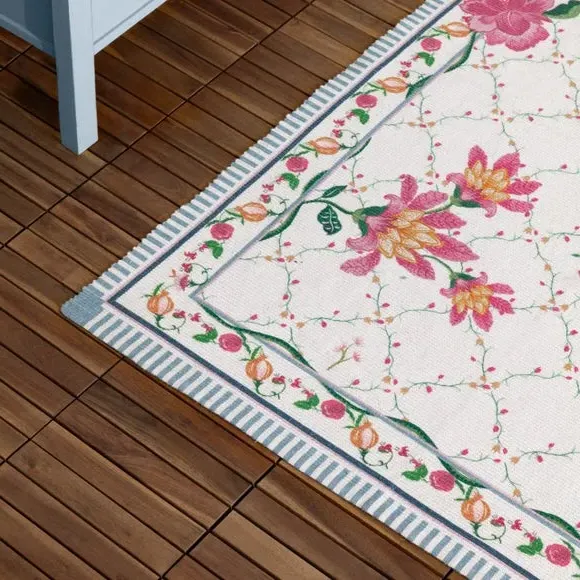 Indoor Outdoor Rug Floral Design - Red, Polyester