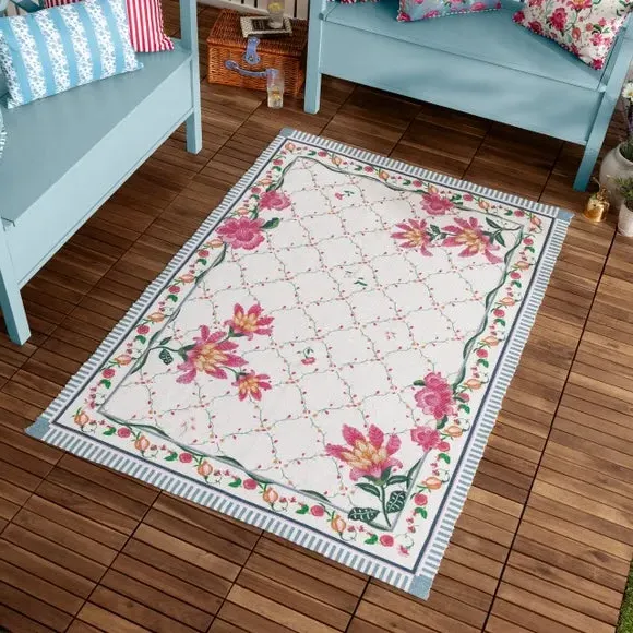 Indoor Outdoor Rug Floral Design - Red, Polyester image