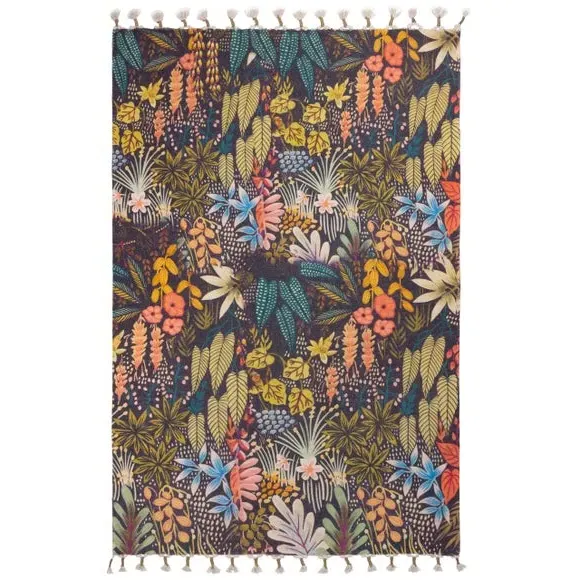Indoor Rug with Tassels - Blue, Cotton
