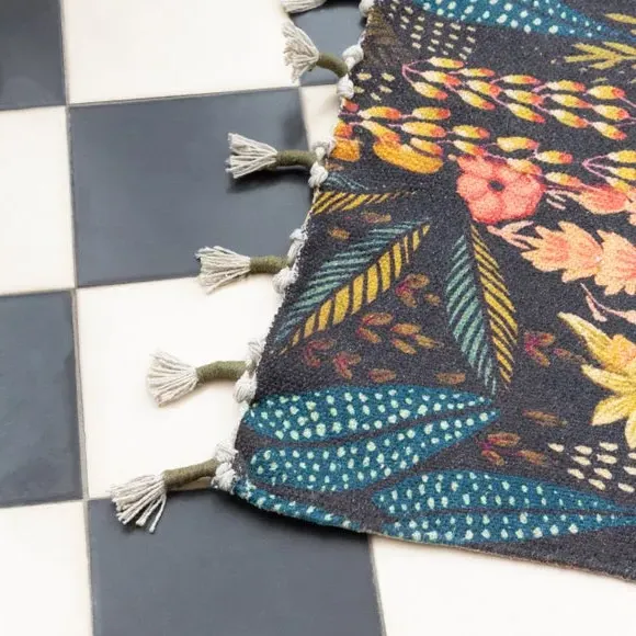Indoor Rug with Tassels - Blue, Cotton