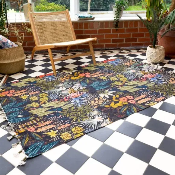 Indoor Rug with Tassels - Blue, Cotton image