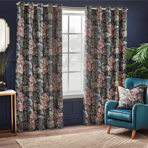 Eyelet Curtains with Room Darkening - Navy