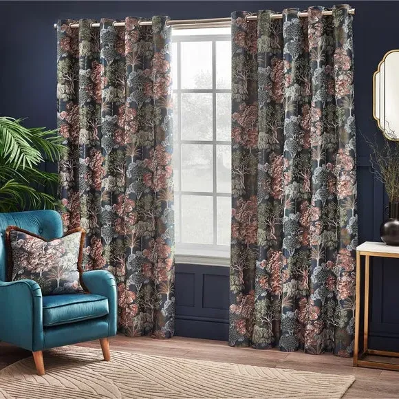 Eyelet Curtains with Room Darkening - Navy