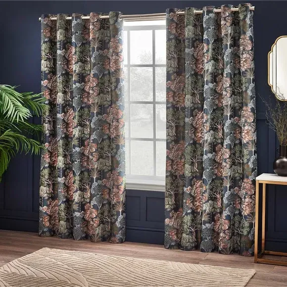 Eyelet Curtains with Room Darkening - Navy