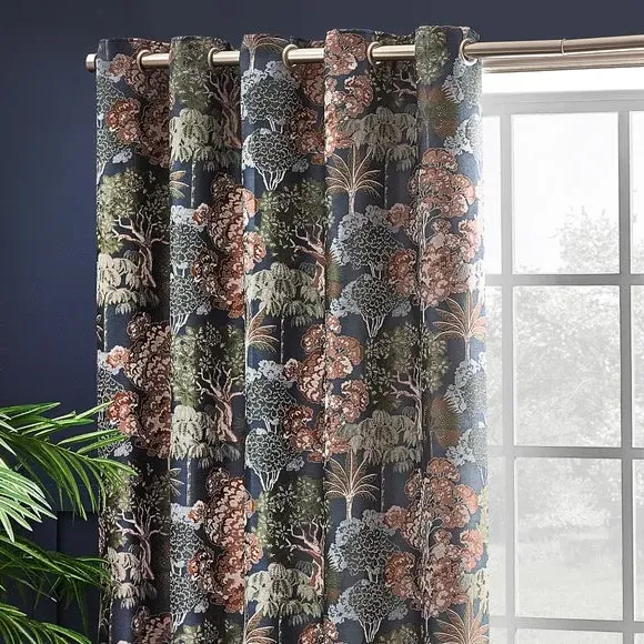 Eyelet Curtains with Room Darkening - Navy