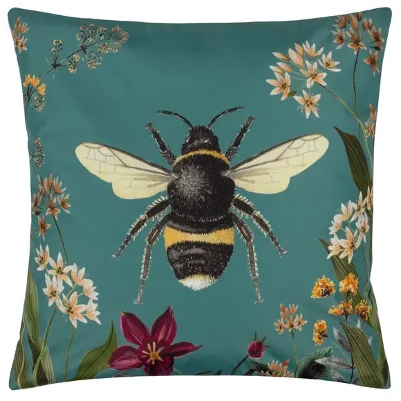 Outdoor Cushion with Bee Design - Teal, Polyester image