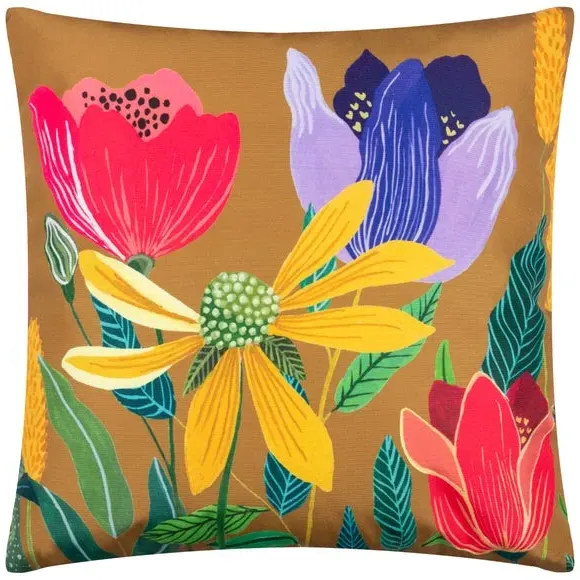 Outdoor Cushion with Floral Print - Yellow image