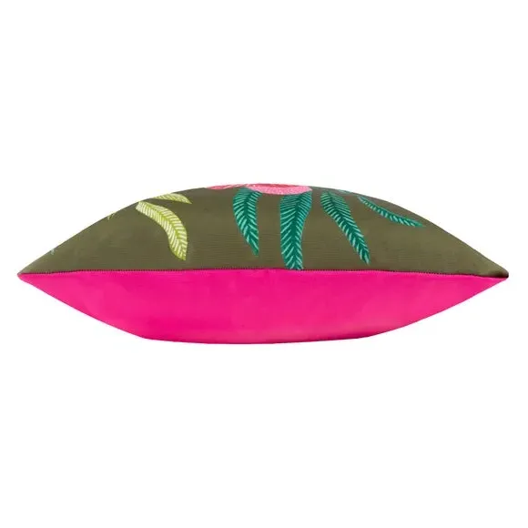 Outdoor Cushion with Poppy Print - Olive, Polyester