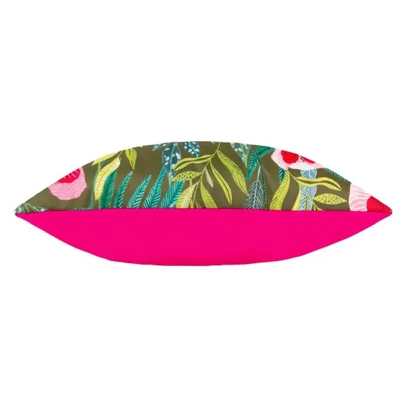 Outdoor Cushion with Poppy Print - Olive, Polyester