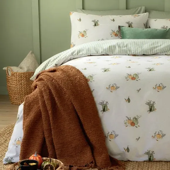Reversible Duvet Cover Set - White, Cotton