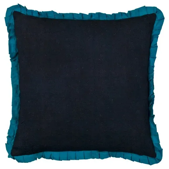 Square Cushion with Frilled Edge - Teal, Velvet