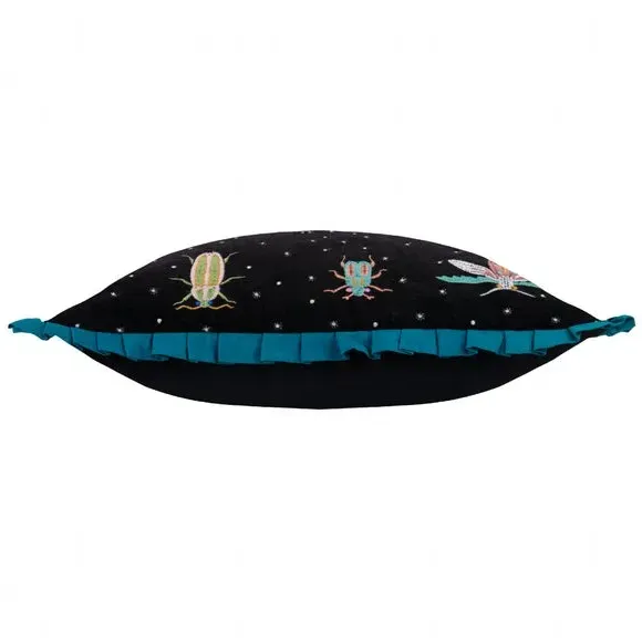 Square Cushion with Frilled Edge - Teal, Velvet
