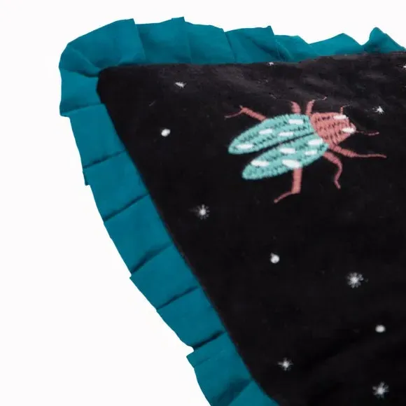 Square Cushion with Frilled Edge - Teal, Velvet