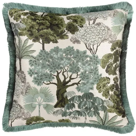 Tropical Cushion with Fringe - Green, Jacquard image