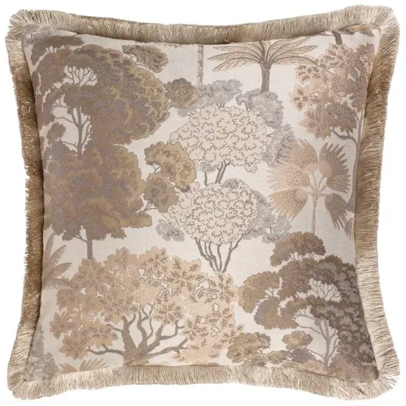 Tropical Cushion with Fringe - Natural, Jacquard