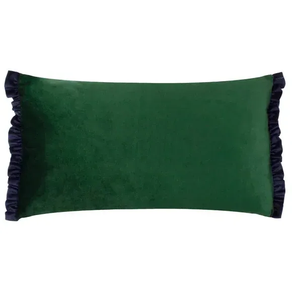 Rectangular Cushion with Frill Trim - Navy, Velvet