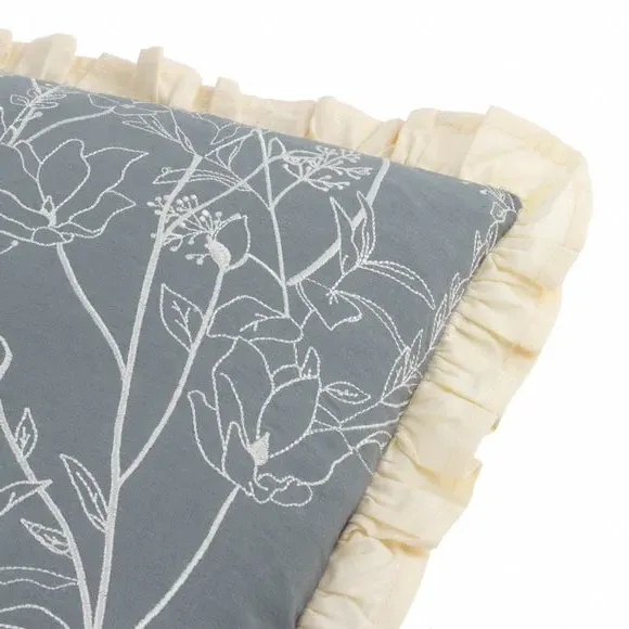 Rectangular Cushion with Ruffle Trim - Blue, Cotton